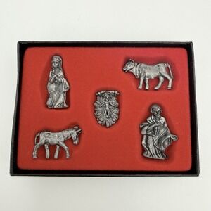 Vtg. Miniature Mini Self Standing Pewter Figurines Nativity Set 5 Pieces USA